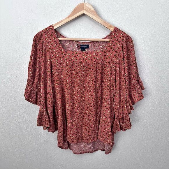 INDIGO POPPY x ANTHROPOLOGIE | Terra Cotta Floral Boho Blouse Wide Slv. | Large - Picture 2 of 7